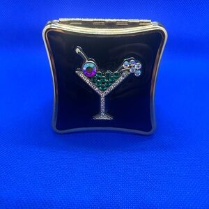 Black Compact Mirror with Jeweled Martini Design